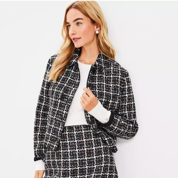 LOFT Jackets & Blazers - NWT LOFT Shimmer Tweed Cropped Shirt Jacket color: Black/White Multi
